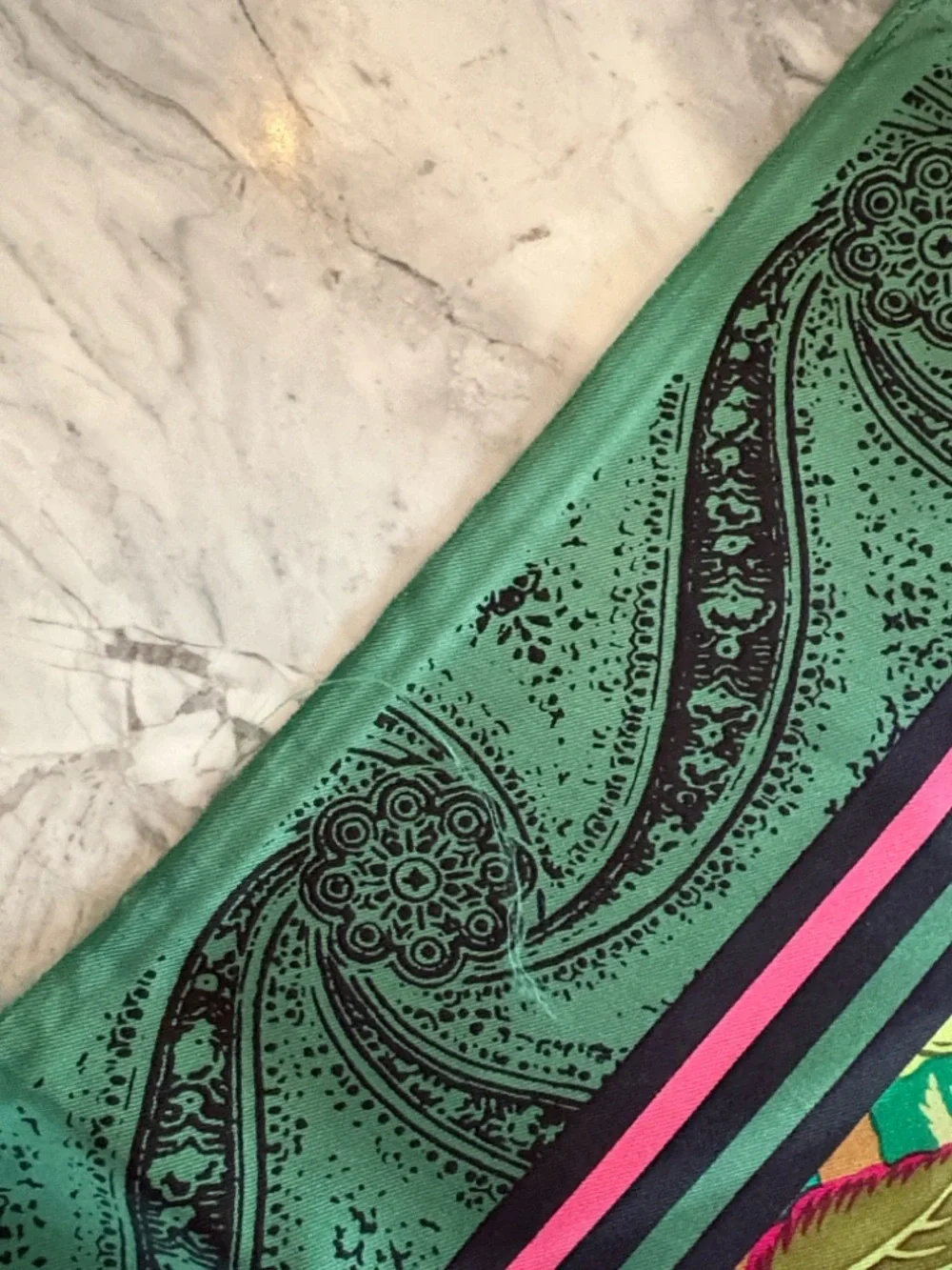 Vintage Oscar de la Renta Floral Green and Pink Silk Square Scarf